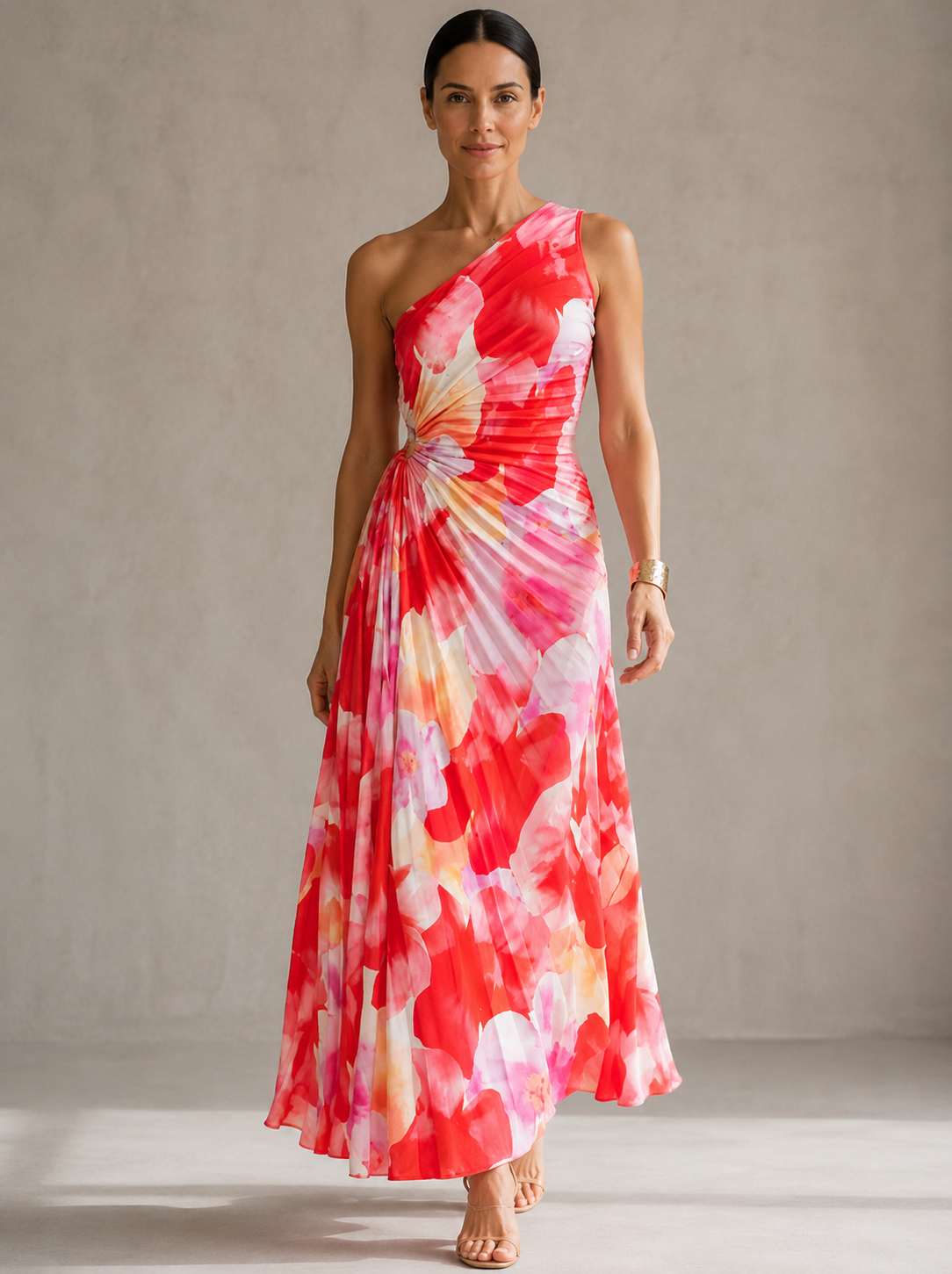 Yanira | Vestido plisado de un solo hombro