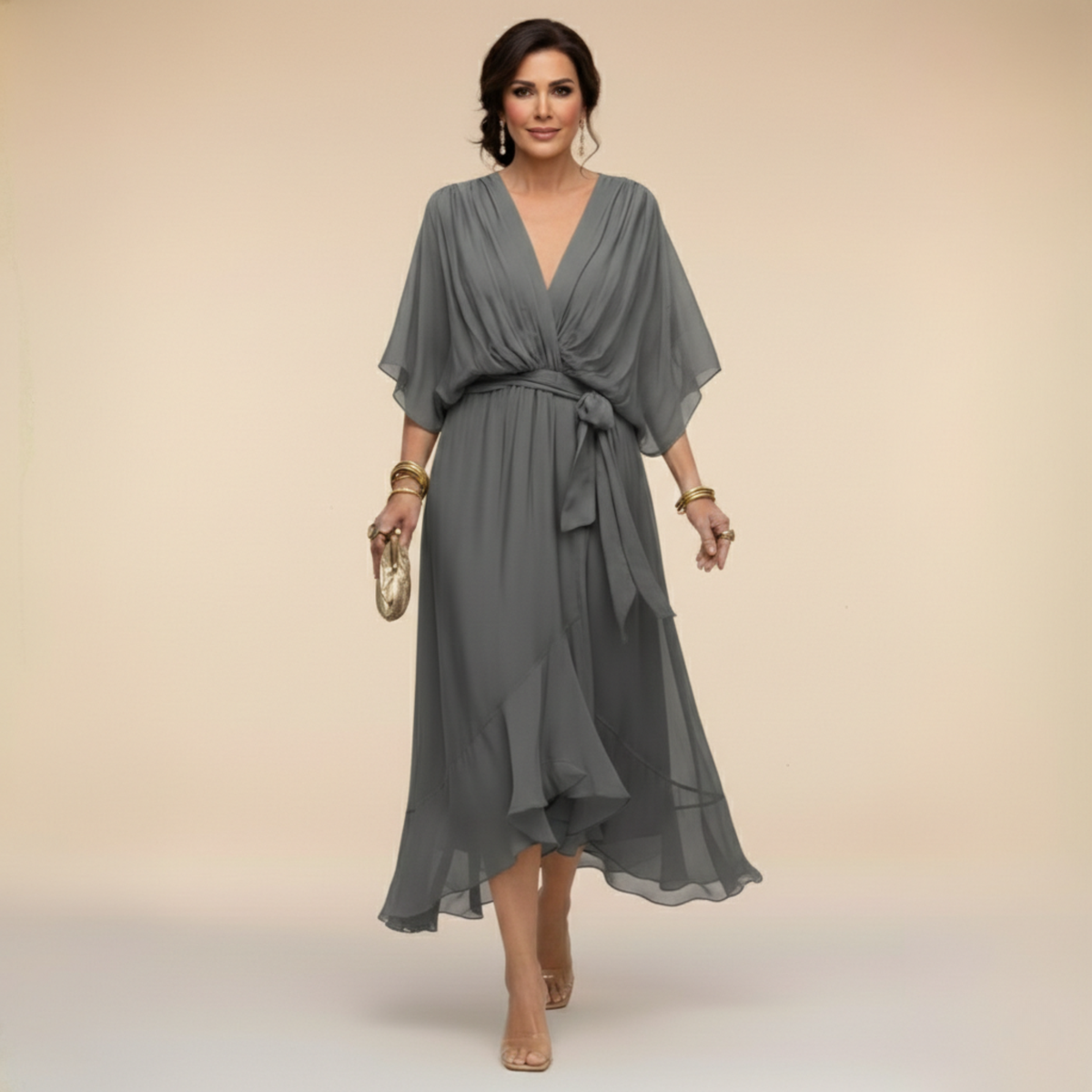 Monica | Vestido de chiffon con escote en V
