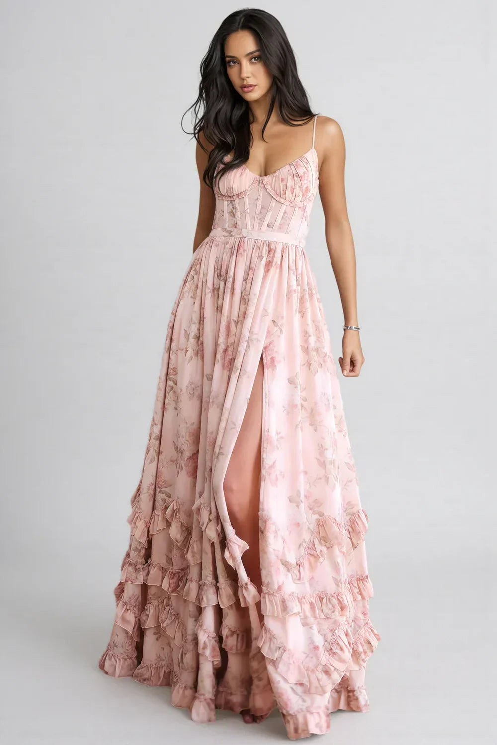 Violetta | Vestido maxi fluido con volantes