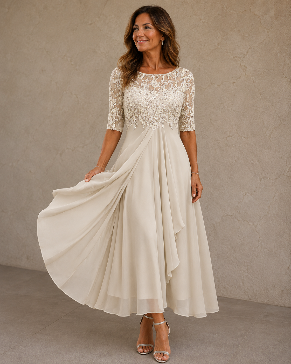 María | Vestido elegante de encaje y gasa