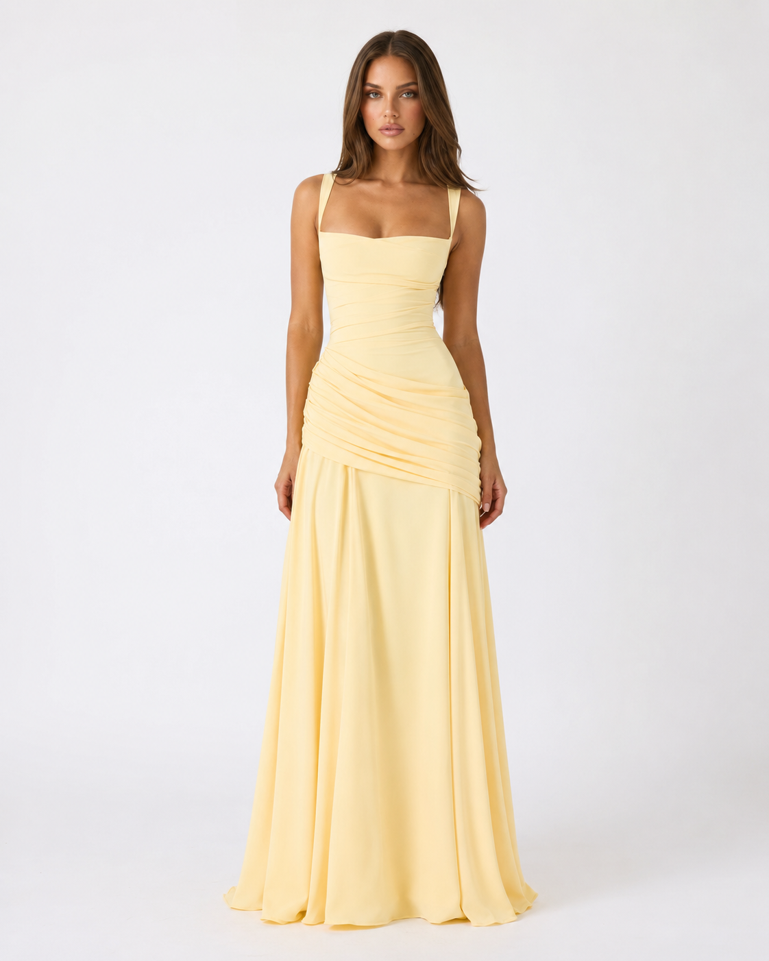 Reina | Maxivestido con Escote Cuadrado Fruncido