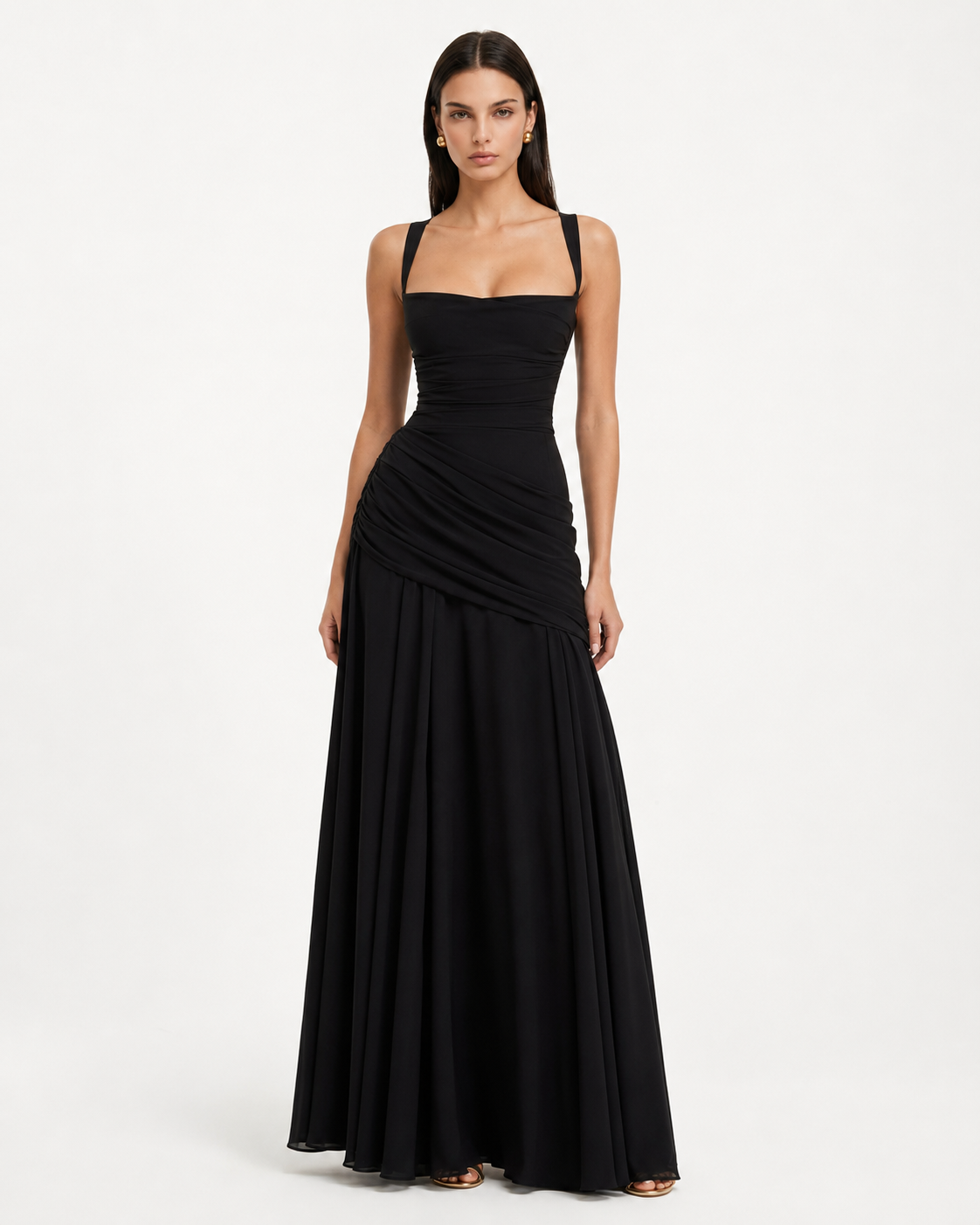 Reina | Maxivestido con Escote Cuadrado Fruncido