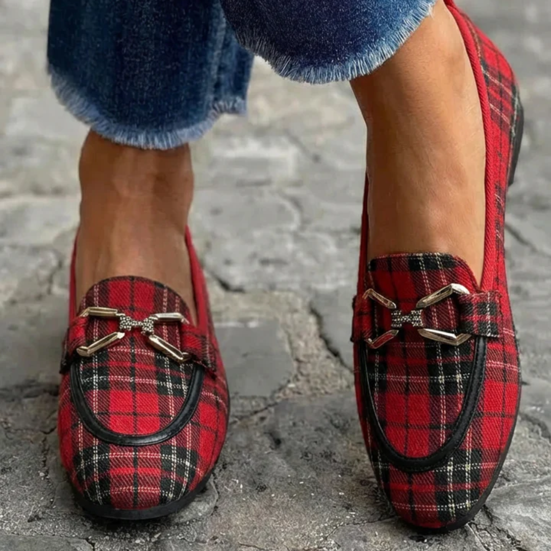 Rowan - Mocasines a cuadros dorados