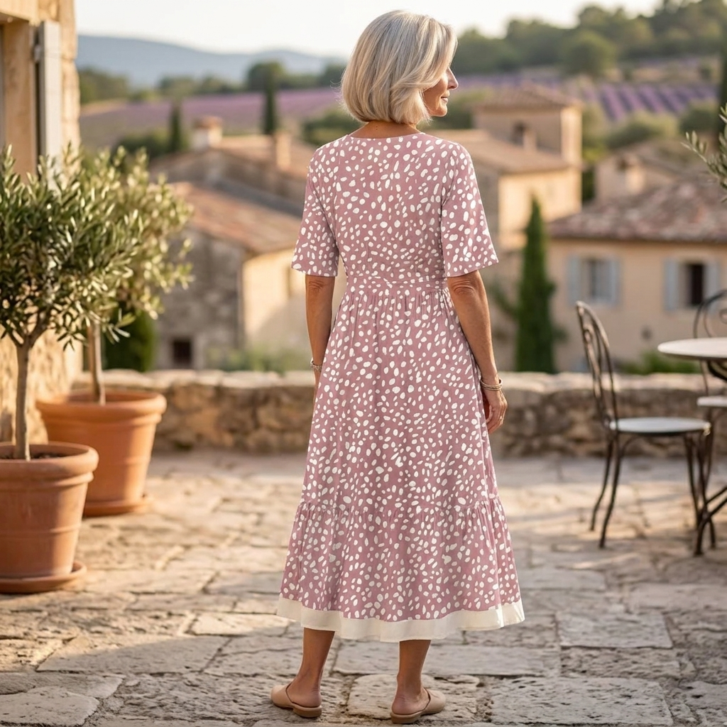 FLOR | VESTIDO MIDI DE LUNARES, ELEGANTE Y QUE FAVORECE LA BARRIGA