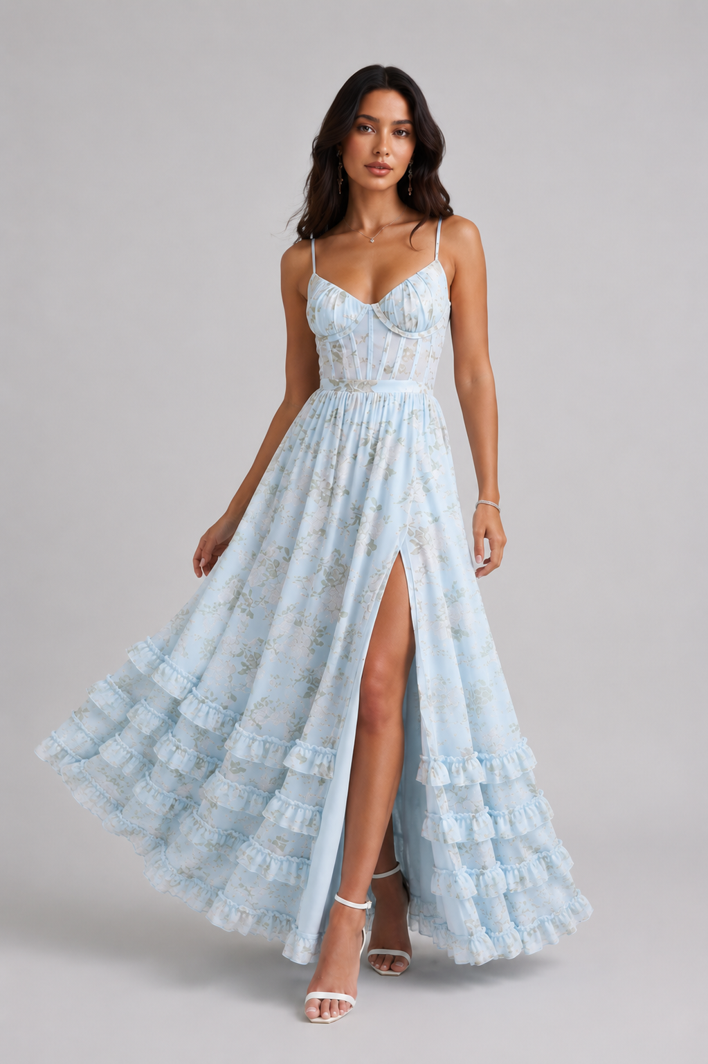 Violetta | Vestido maxi fluido con volantes