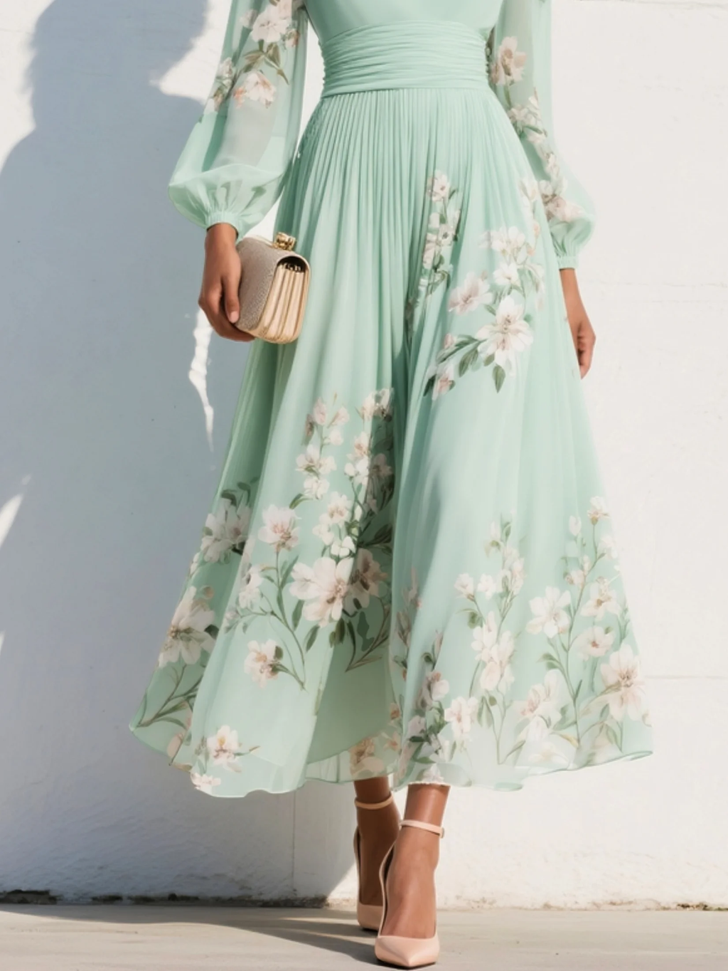 Cisella | Vestido Midi Floral en Verde Menta