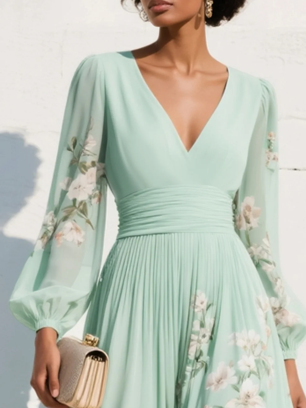 Cisella | Vestido Midi Floral en Verde Menta
