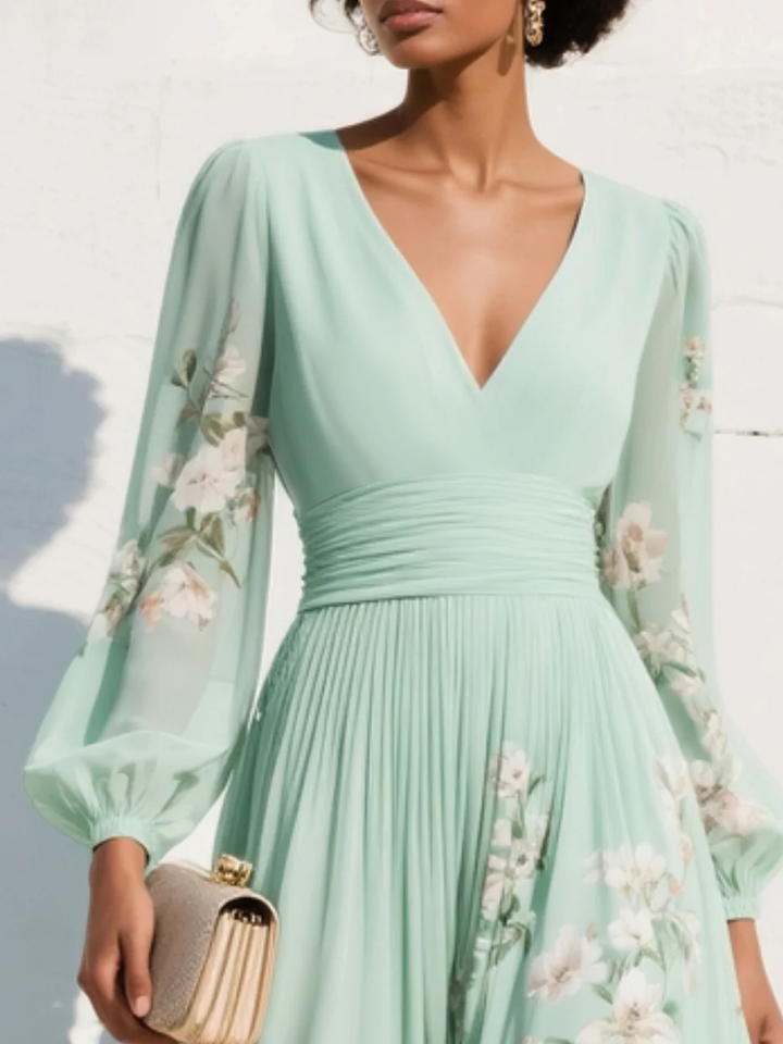 Cisella | Vestido Midi Floral en Verde Menta
