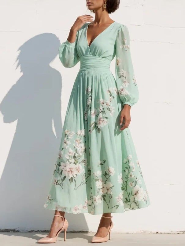 Cisella | Vestido Midi Floral en Verde Menta