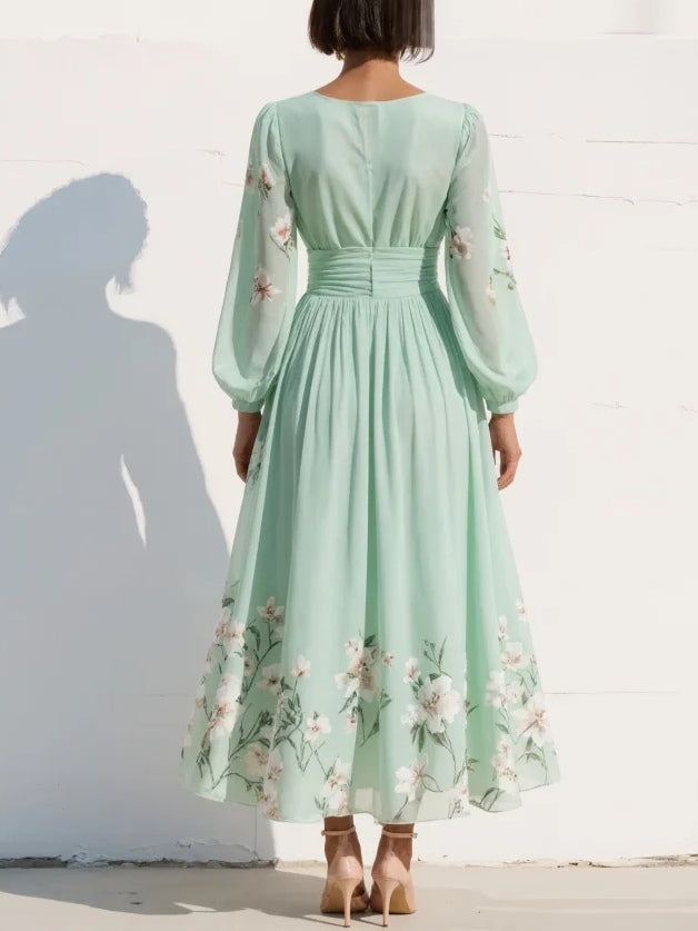 Cisella | Vestido Midi Floral en Verde Menta