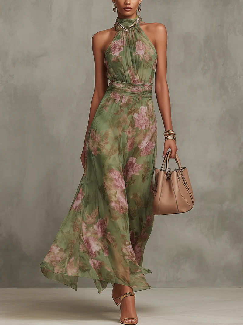 Livia™ | Vestido maxi halter floral elegante
