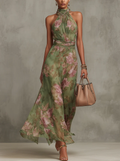 Livia | Vestido Maxi Floral con Cuello Halter