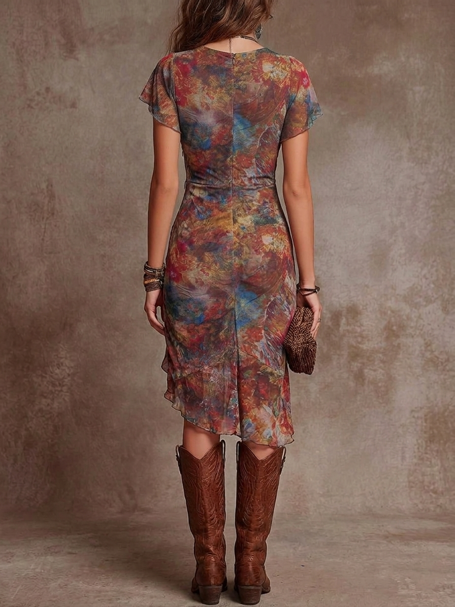 Vestido midi bohemio con estampado abstracto