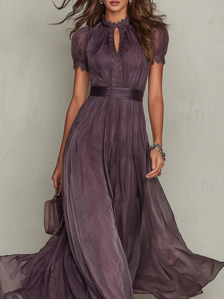 Flavia - Vestidito largo morado con escote en forma de corazón