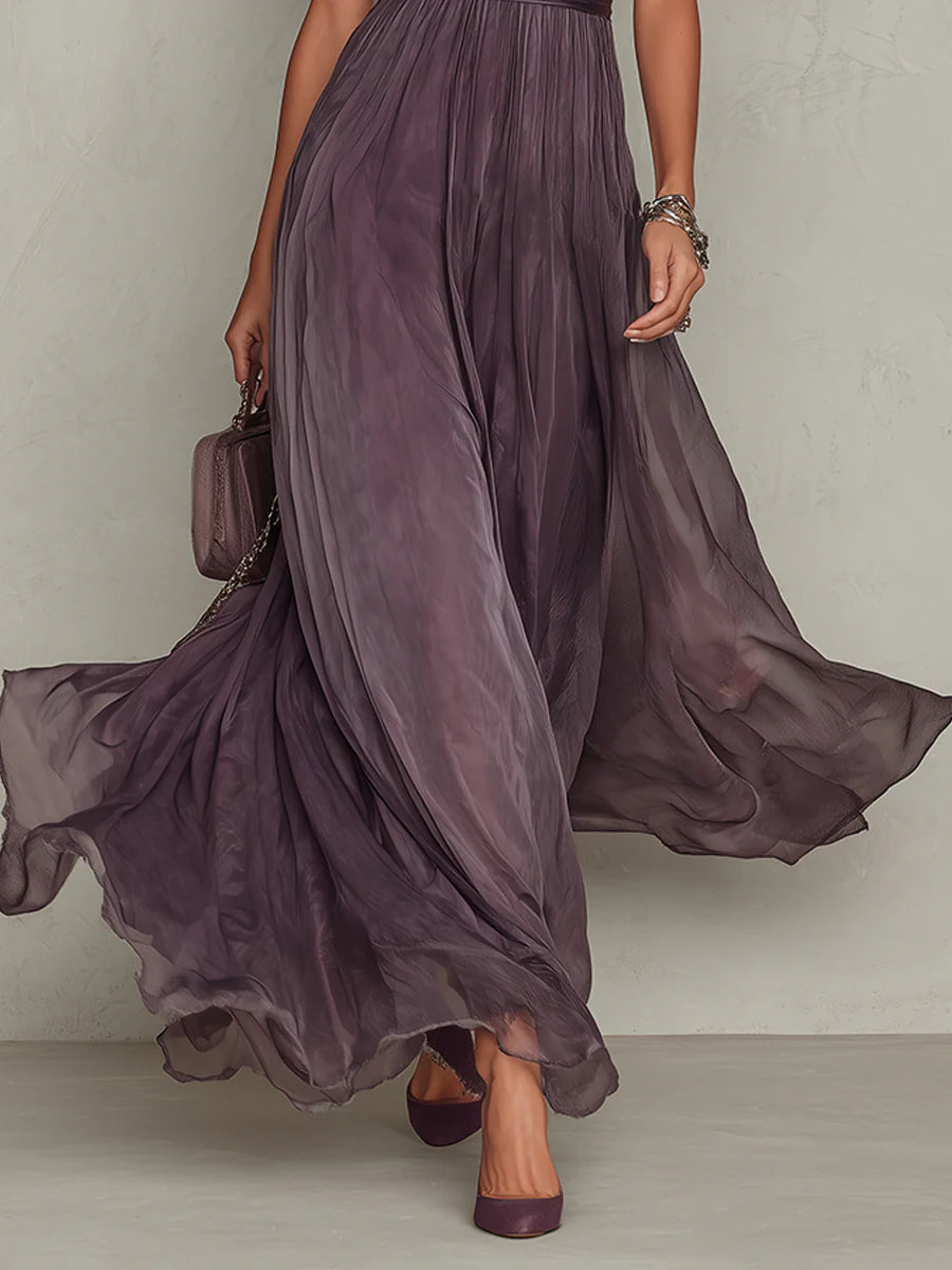 Flavia - Vestidito largo morado con escote en forma de corazón