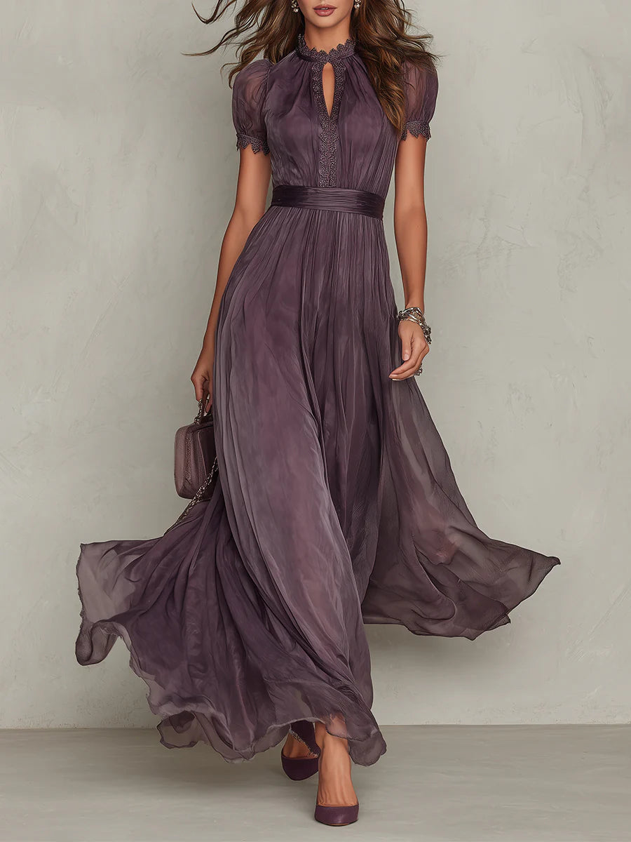 Flavia - Vestidito largo morado con escote en forma de corazón
