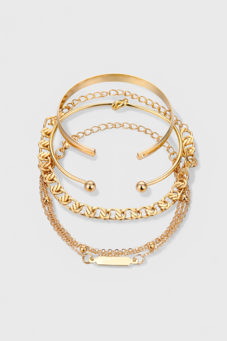 Juego de Pulseras de Cadena de Metal de 4 Piezas