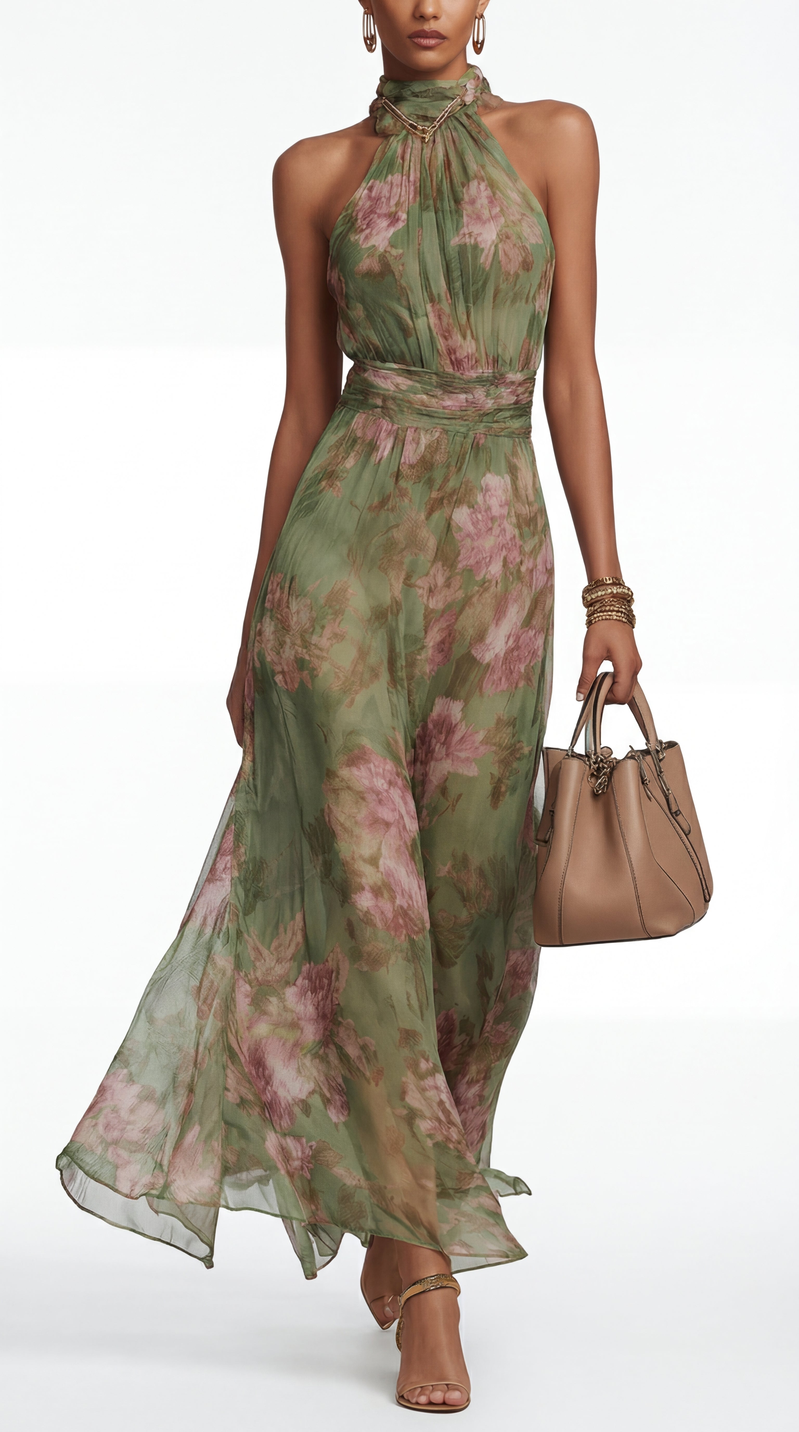 Livia™ | Vestido maxi halter floral elegante