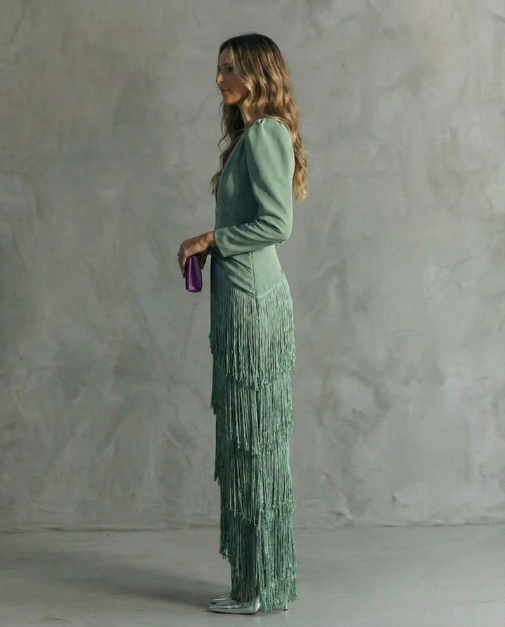 Marta | Vestido elegante con mangas de flecos