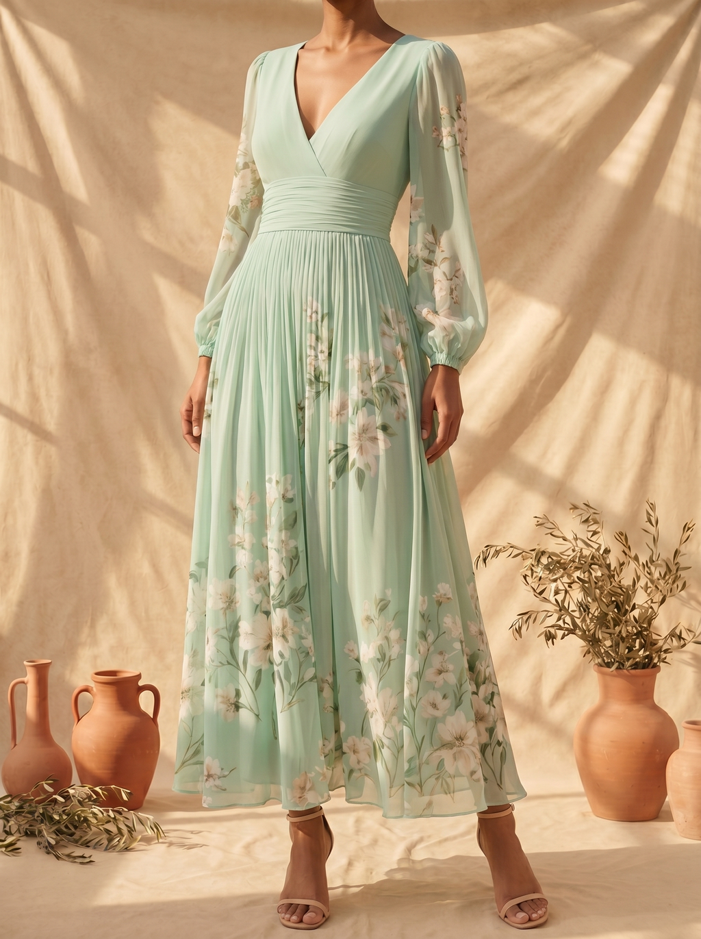 Cisella | Vestido Midi Floral en Verde Menta