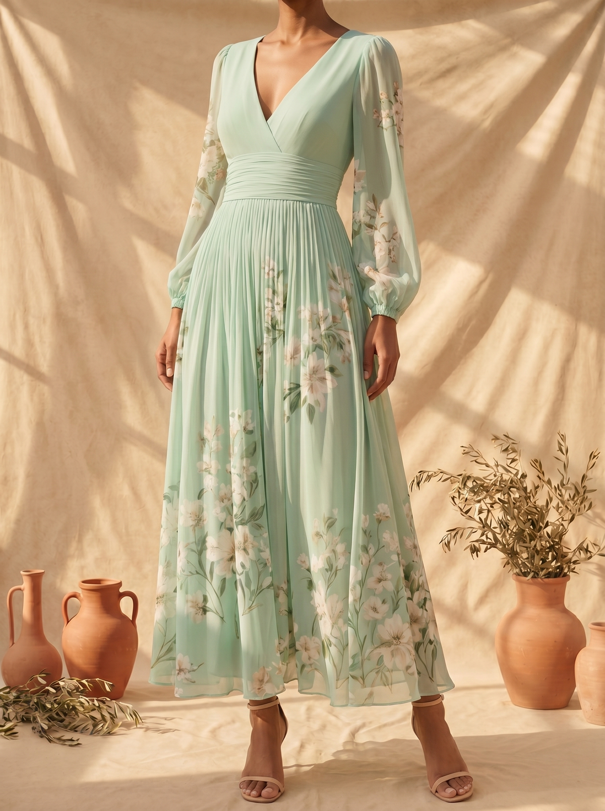 Cisella | Vestido Midi Floral en Verde Menta