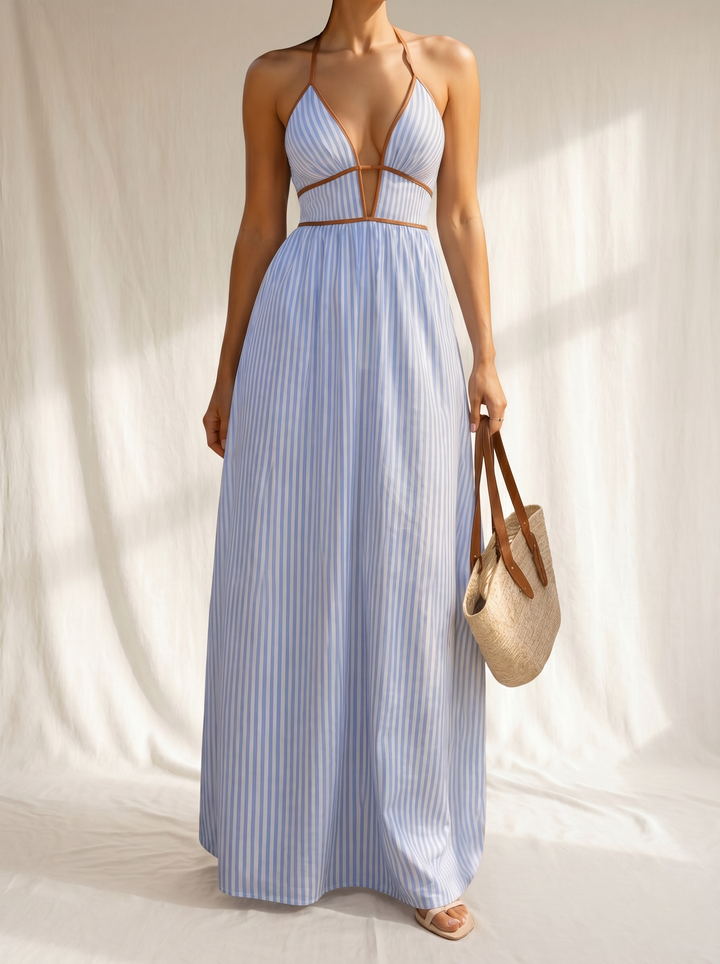 Lucía| Vestido largo a rayas con corte