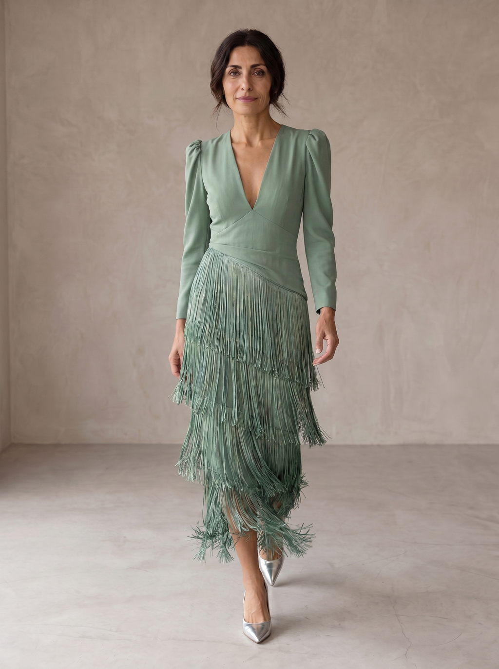 Marta | Vestido elegante con mangas de flecos
