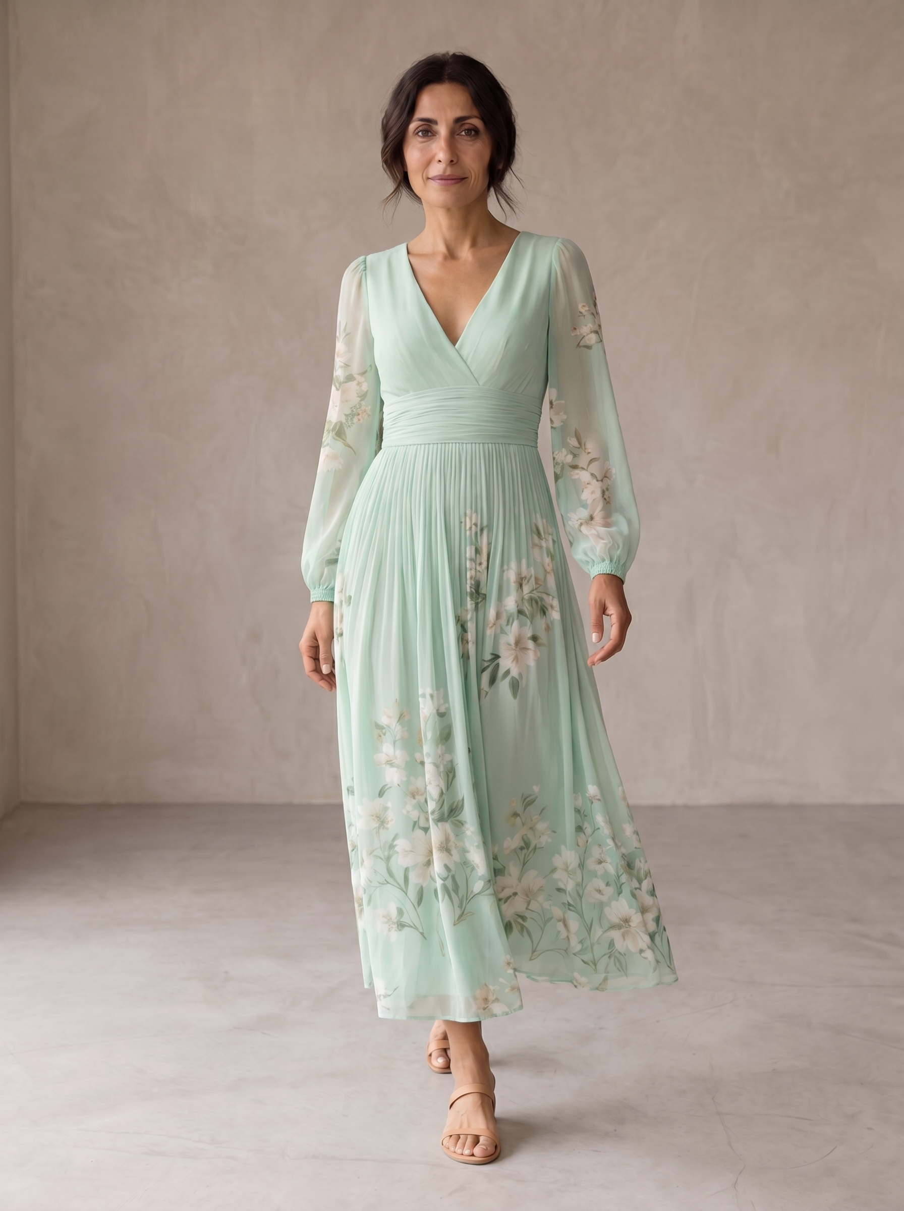 Cisella | Vestido Midi Floral en Verde Menta