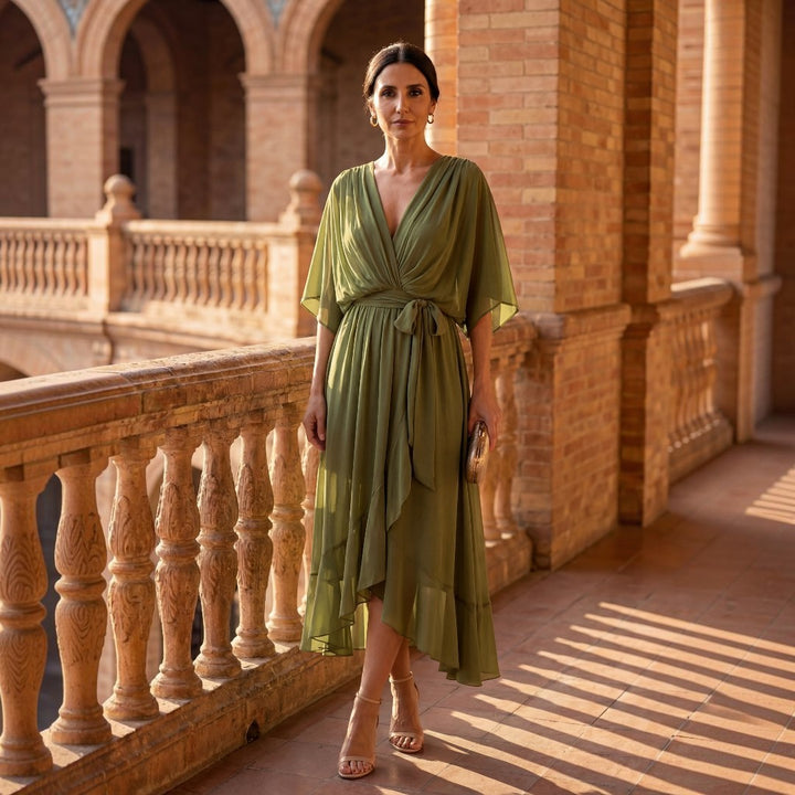 Monica - Vestido de chiffon con escote en V