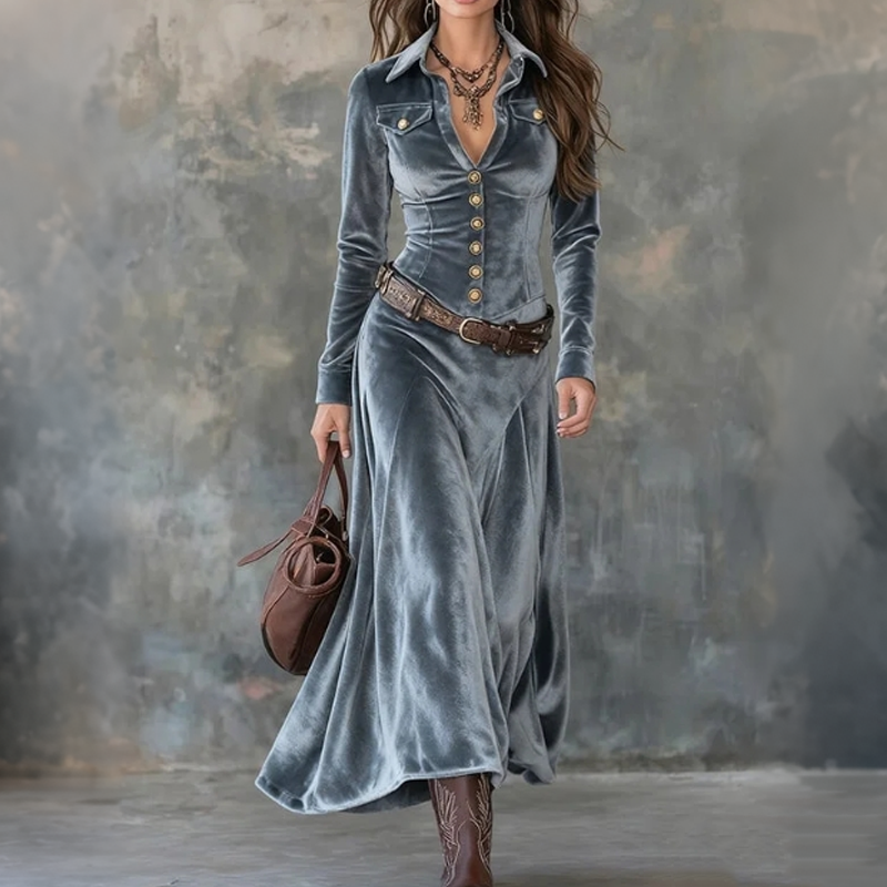 Dora | Vestido maxi vintage de terciopelo fluido