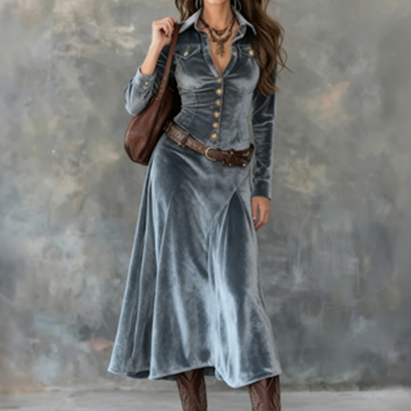 Dora | Vestido maxi vintage de terciopelo fluido