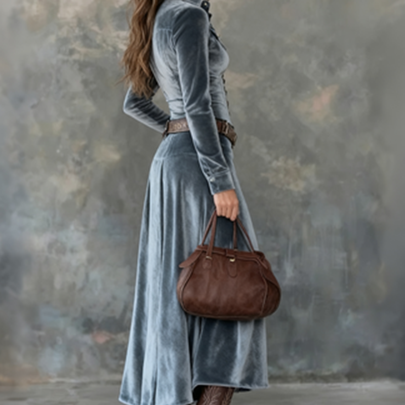 Dora | Vestido maxi vintage de terciopelo fluido