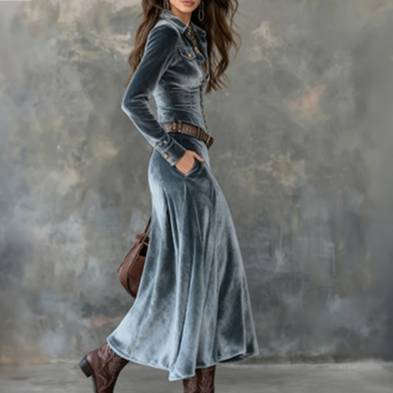 Dora | Vestido maxi vintage de terciopelo fluido