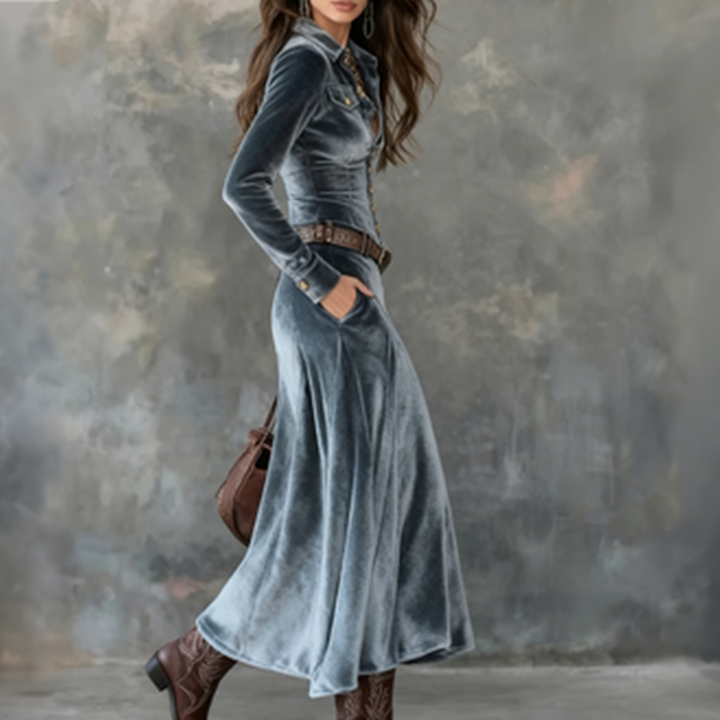 Dora | Vestido maxi vintage de terciopelo fluido